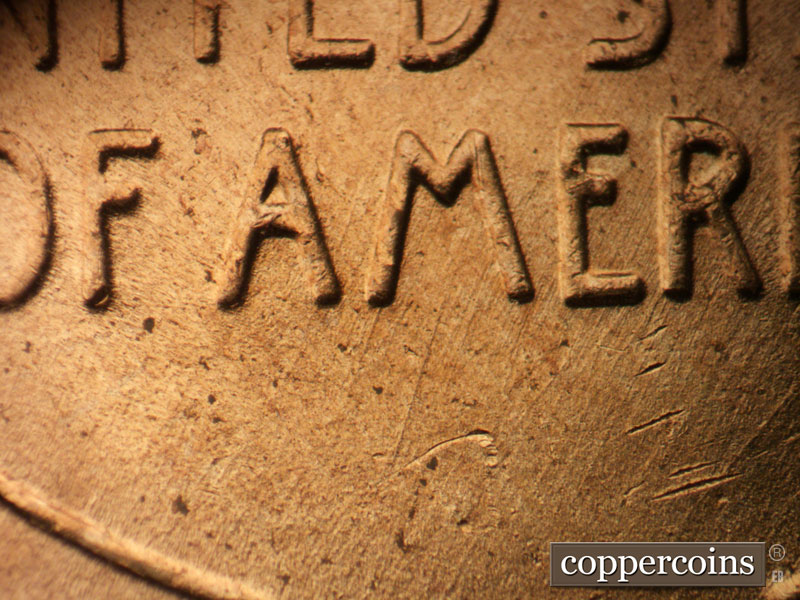 Die-stage B marker on 1952D•1DO•007 (1952 Doubled Die Obverse).