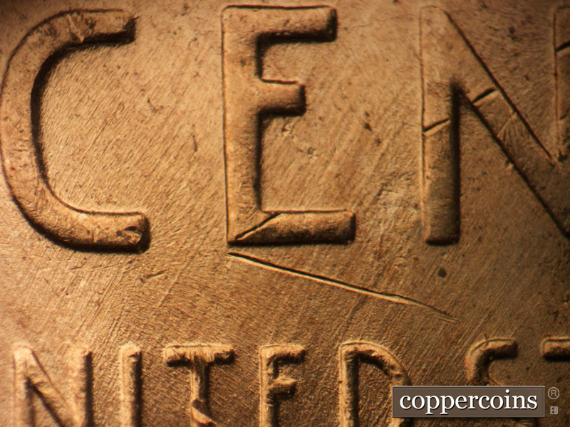 Die-stage B marker on 1952D•1DO•007 (1952 Doubled Die Obverse).