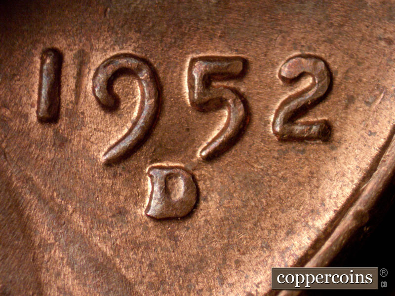 Die-stage B marker on 1952D•1DO•008 (1952 Doubled Die Obverse).