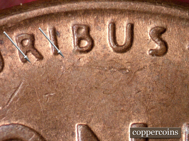 Die-stage B marker on 1952D•1DO•008 (1952 Doubled Die Obverse).