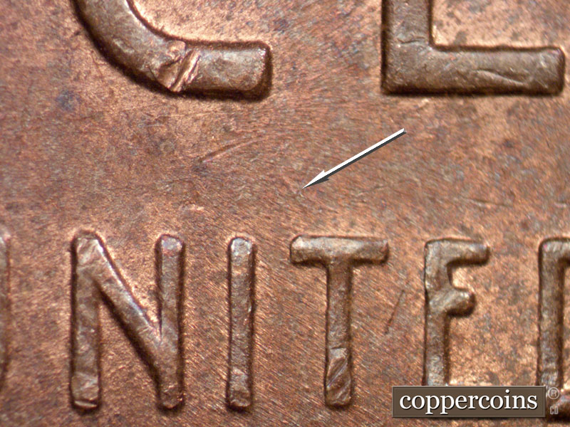 Die-stage B marker on 1952D•1DO•008 (1952 Doubled Die Obverse).