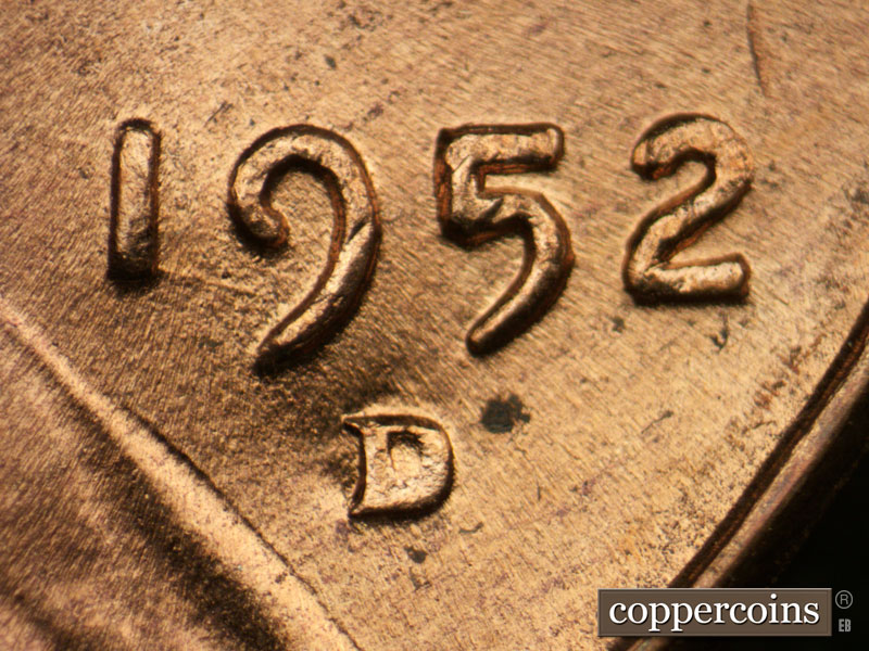 Die-stage B marker on 1952D•1DO•009 (1952 Doubled Die Obverse).