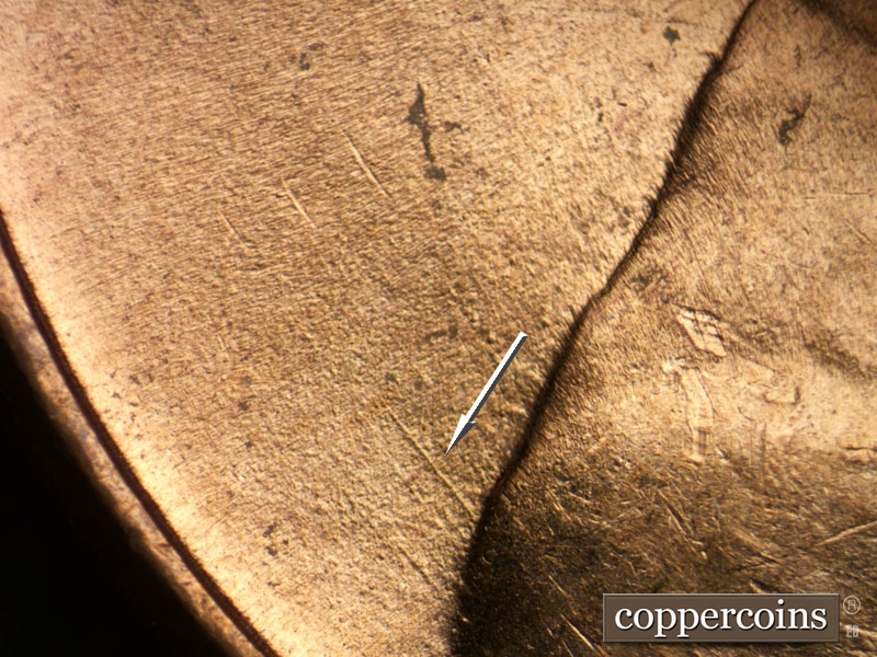 Die-stage B marker on 1952D•1DO•009 (1952 Doubled Die Obverse).