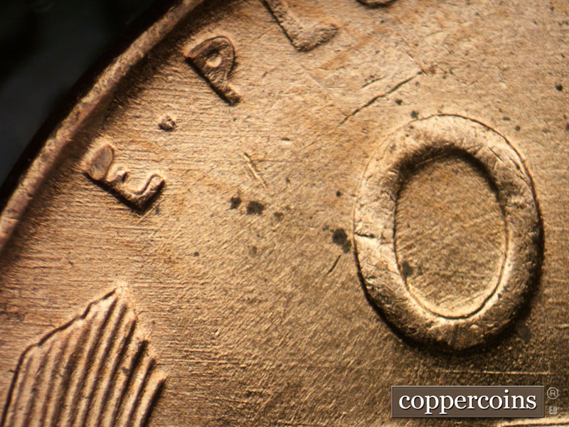 Die-stage B marker on 1952D•1DO•009 (1952 Doubled Die Obverse).