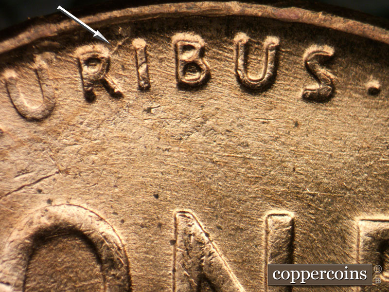 Die-stage B marker on 1952D•1DO•009 (1952 Doubled Die Obverse).