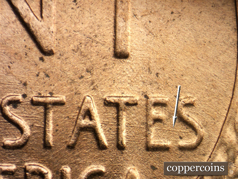 Die-stage B marker on 1952D•1DO•009 (1952 Doubled Die Obverse).