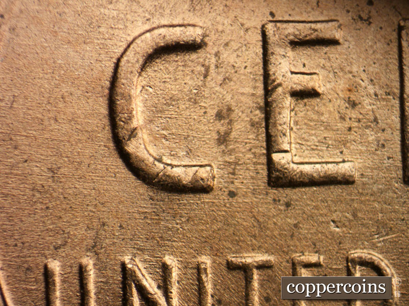 Die-stage B marker on 1952D•1DO•009 (1952 Doubled Die Obverse).