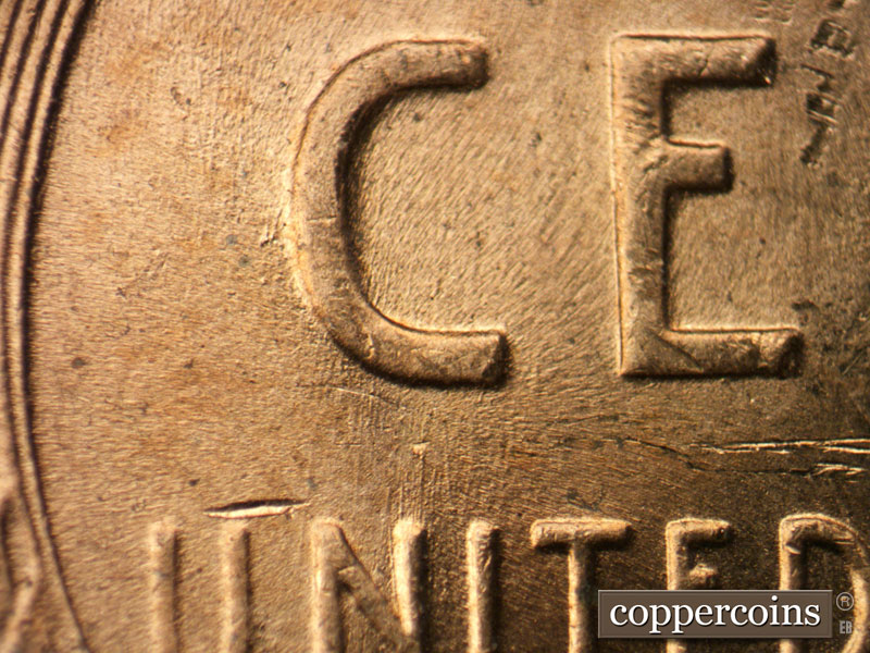 Die-stage B marker on 1952D•1MM•002 (1952 Repunched Mint Mark).