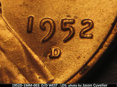 Die-stage C marker on 1952D•1MM•003 (1952 Repunched Mint Mark).