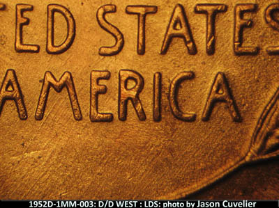 Die-stage C marker on 1952D•1MM•003 (1952 Repunched Mint Mark).