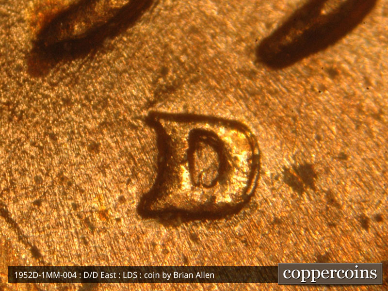 Die-stage C marker on 1952D•1MM•004 (1952 Repunched Mint Mark).