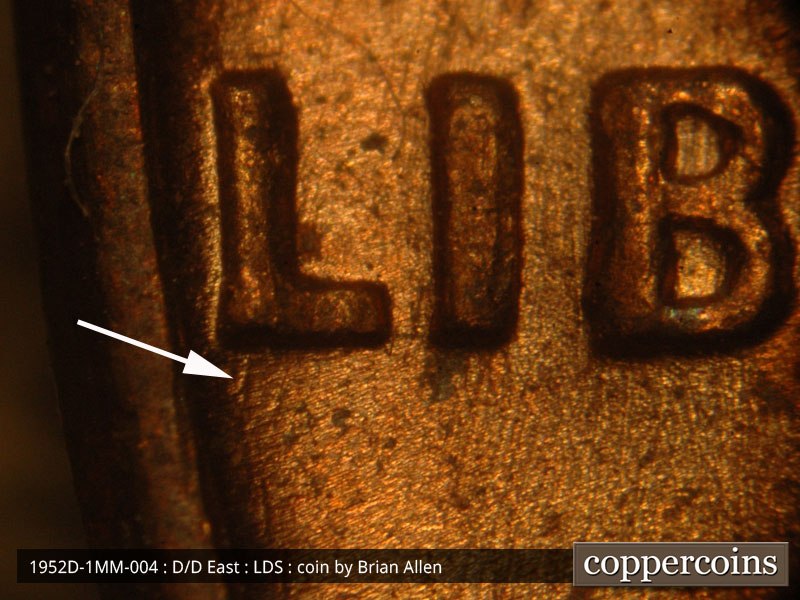 Die-stage C marker on 1952D•1MM•004 (1952 Repunched Mint Mark).