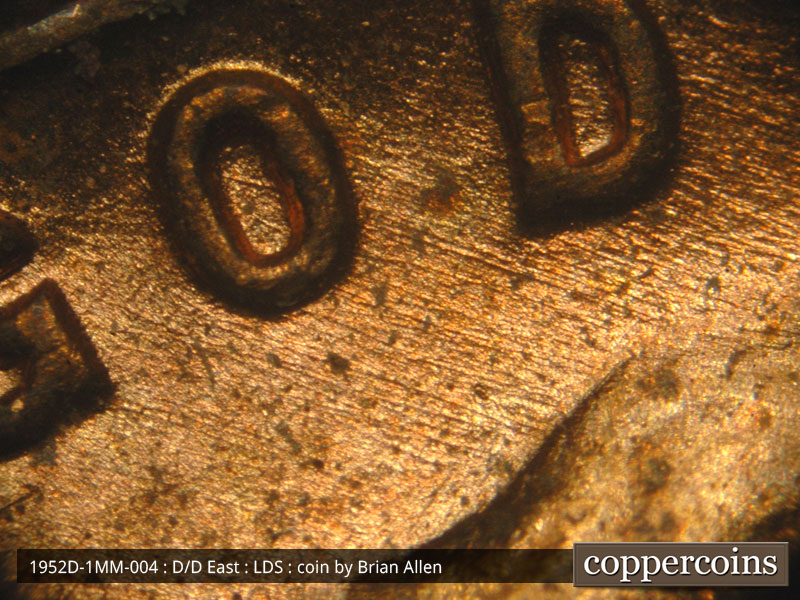 Die-stage C marker on 1952D•1MM•004 (1952 Repunched Mint Mark).