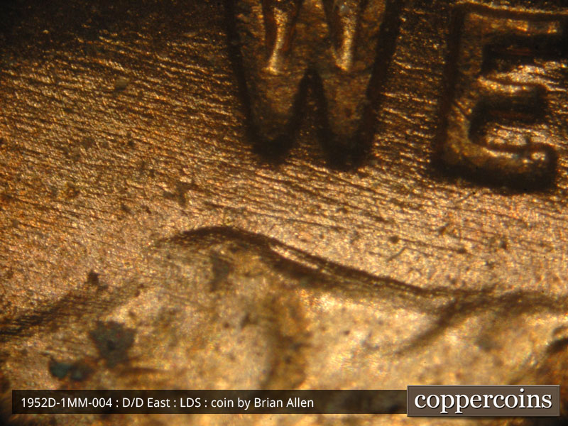 Die-stage C marker on 1952D•1MM•004 (1952 Repunched Mint Mark).