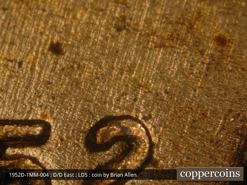 Die-stage C marker on 1952D•1MM•004 (1952 Repunched Mint Mark).