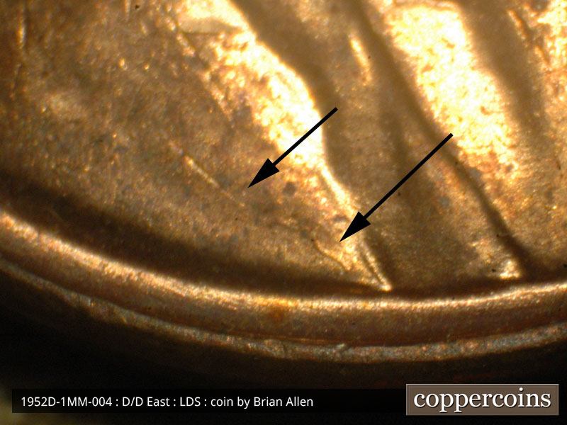 Die-stage C marker on 1952D•1MM•004 (1952 Repunched Mint Mark).