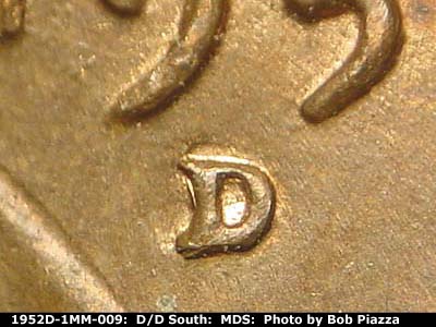 1952 Lincoln cent obverse, CopperCoins die 1952D•1MM•009.