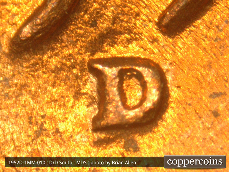 1952 Lincoln cent obverse, CopperCoins die 1952D•1MM•010.
