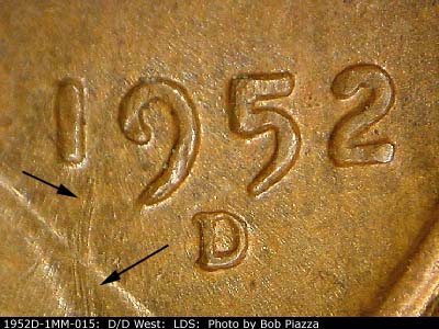Die-stage C marker on 1952D•1MM•015 (1952 Repunched Mint Mark).