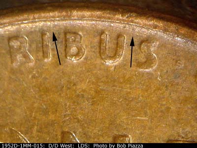 Die-stage C marker on 1952D•1MM•015 (1952 Repunched Mint Mark).