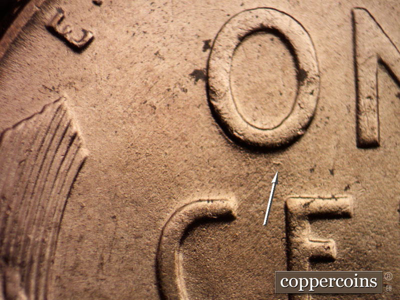 Die-stage B marker on 1952D•1MM•016 (1952 Repunched Mint Mark).