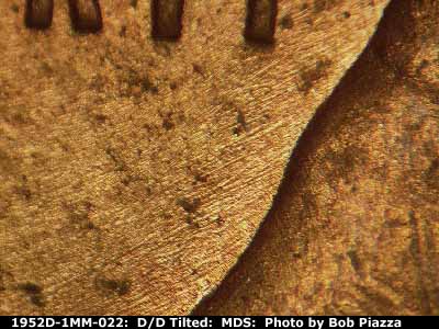 Die-stage B marker on 1952D•1MM•022 (1952 Repunched Mint Mark).
