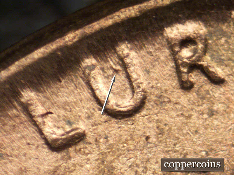 Die-stage B marker on 1952D•1MM•024 (1952 Repunched Mint Mark).
