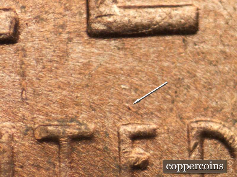 Die-stage B marker on 1952D•1MM•024 (1952 Repunched Mint Mark).