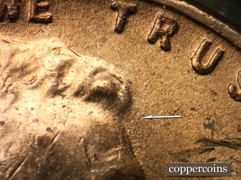 Die-stage B marker on 1952D•1MM•025 (1952 Repunched Mint Mark).