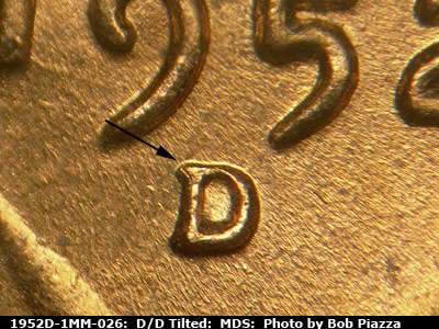 1952 Lincoln cent obverse, CopperCoins die 1952D•1MM•026.