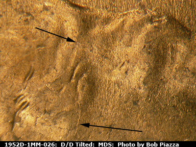Die-stage B marker on 1952D•1MM•026 (1952 Repunched Mint Mark).