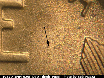 Die-stage B marker on 1952D•1MM•026 (1952 Repunched Mint Mark).