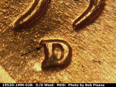 1952 Lincoln cent obverse, CopperCoins die 1952D•1MM•028.