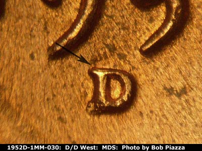 1952 Lincoln cent obverse, CopperCoins die 1952D•1MM•030.