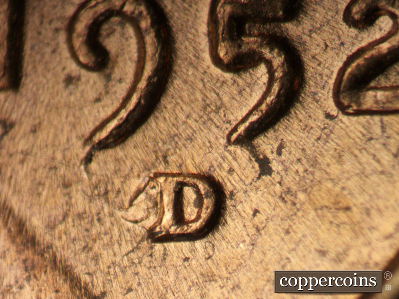 Die-stage C marker on 1952D•1MM•031 (1952 Repunched Mint Mark).