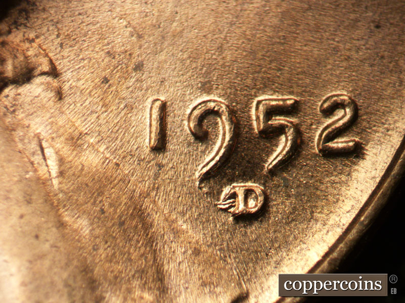 Die-stage C marker on 1952D•1MM•031 (1952 Repunched Mint Mark).