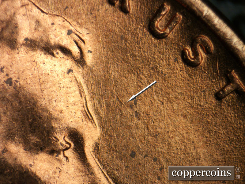Die-stage B marker on 1952D•1MM•033 (1952 Repunched Mint Mark).