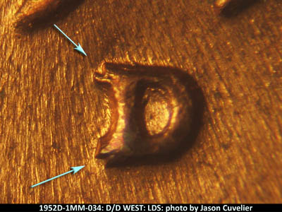 Die-stage C marker on 1952D•1MM•034 (1952 Repunched Mint Mark).