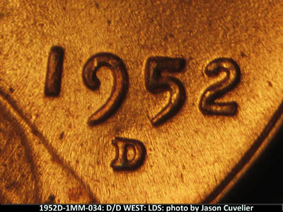 Die-stage C marker on 1952D•1MM•034 (1952 Repunched Mint Mark).