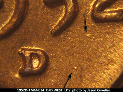 Die-stage C marker on 1952D•1MM•034 (1952 Repunched Mint Mark).