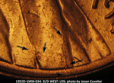 Die-stage C marker on 1952D•1MM•034 (1952 Repunched Mint Mark).