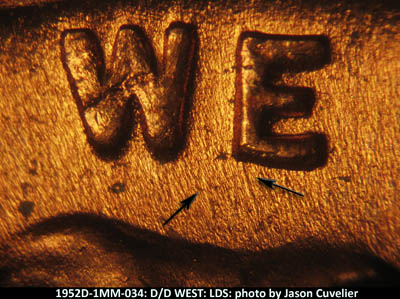 Die-stage C marker on 1952D•1MM•034 (1952 Repunched Mint Mark).