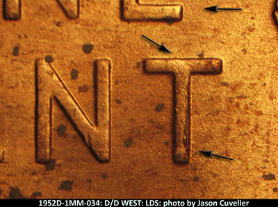 Die-stage C marker on 1952D•1MM•034 (1952 Repunched Mint Mark).