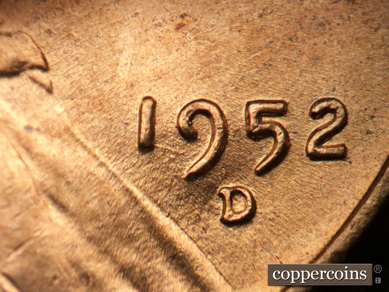 Die-stage B marker on 1952D•1MM•036 (1952 Repunched Mint Mark).