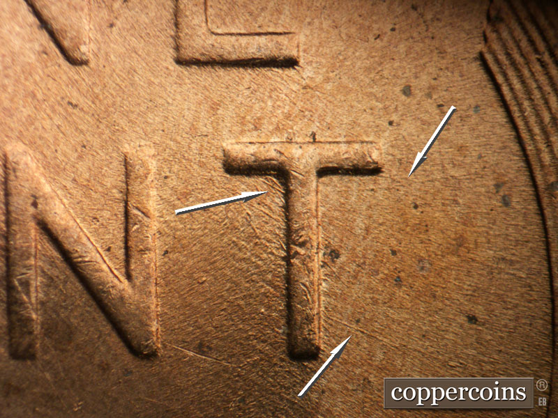 Die-stage B marker on 1952D•1MM•036 (1952 Repunched Mint Mark).