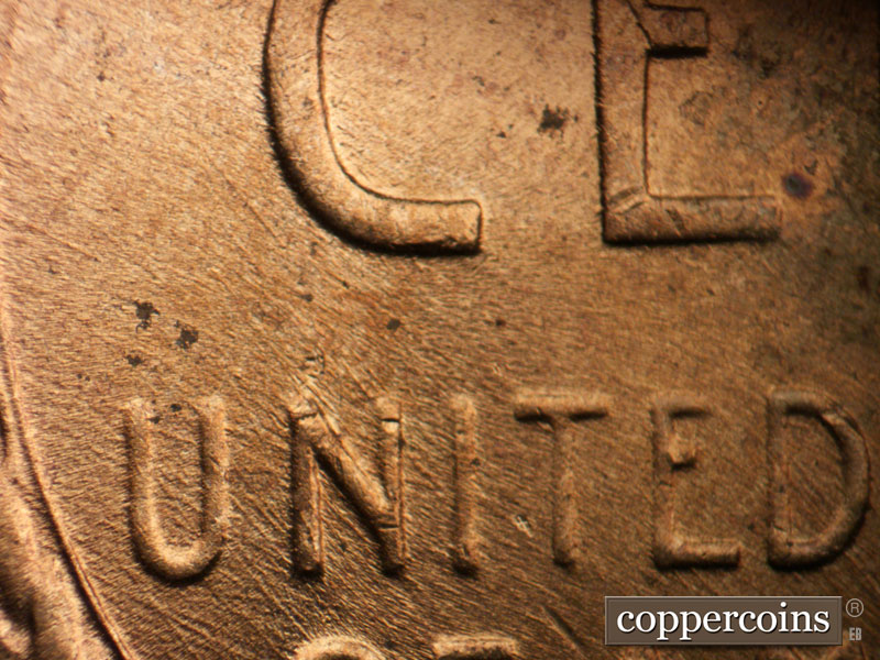 Die-stage B marker on 1952D•1MM•036 (1952 Repunched Mint Mark).