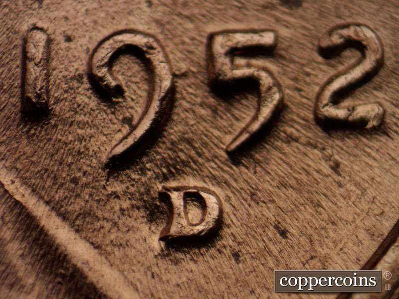 Die-stage C marker on 1952D•1MM•037 (1952 Repunched Mint Mark).
