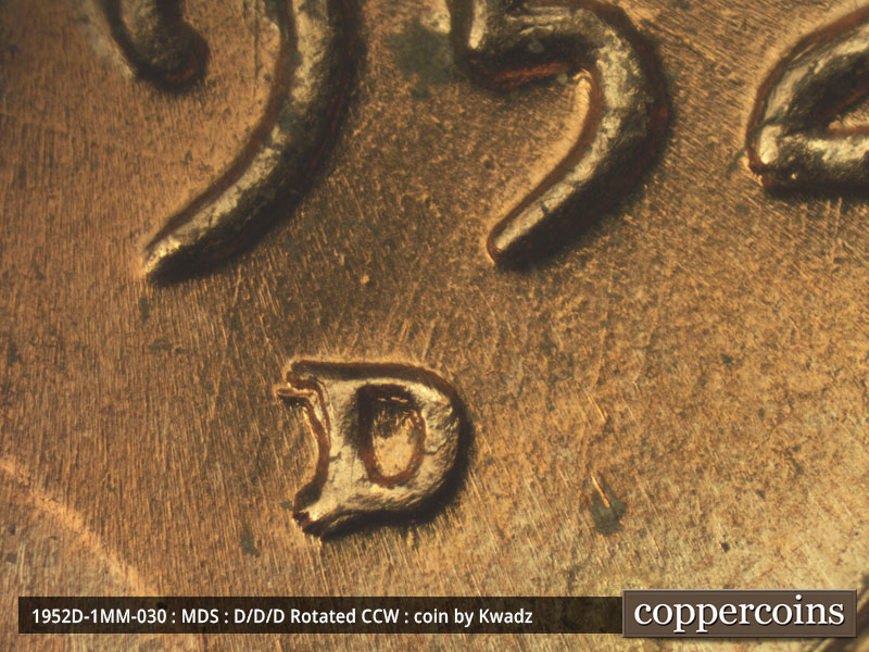 1952 Lincoln cent obverse, CopperCoins die 1952D•1MM•039.
