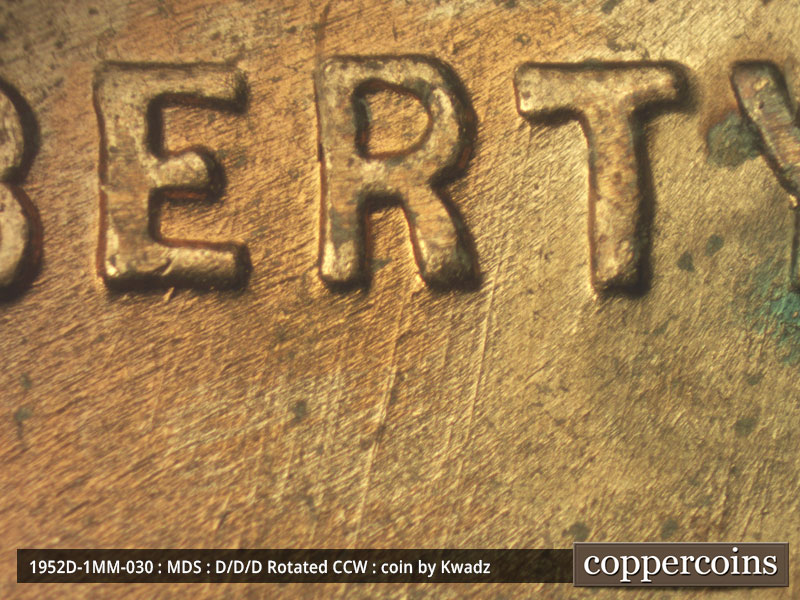 Die-stage B marker on 1952D•1MM•039 (1952 Repunched Mint Mark).