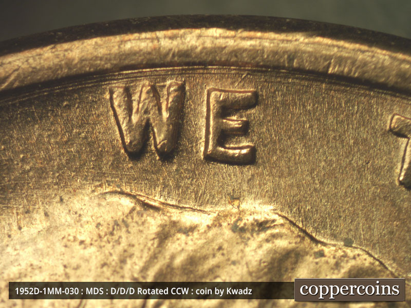 Die-stage B marker on 1952D•1MM•039 (1952 Repunched Mint Mark).
